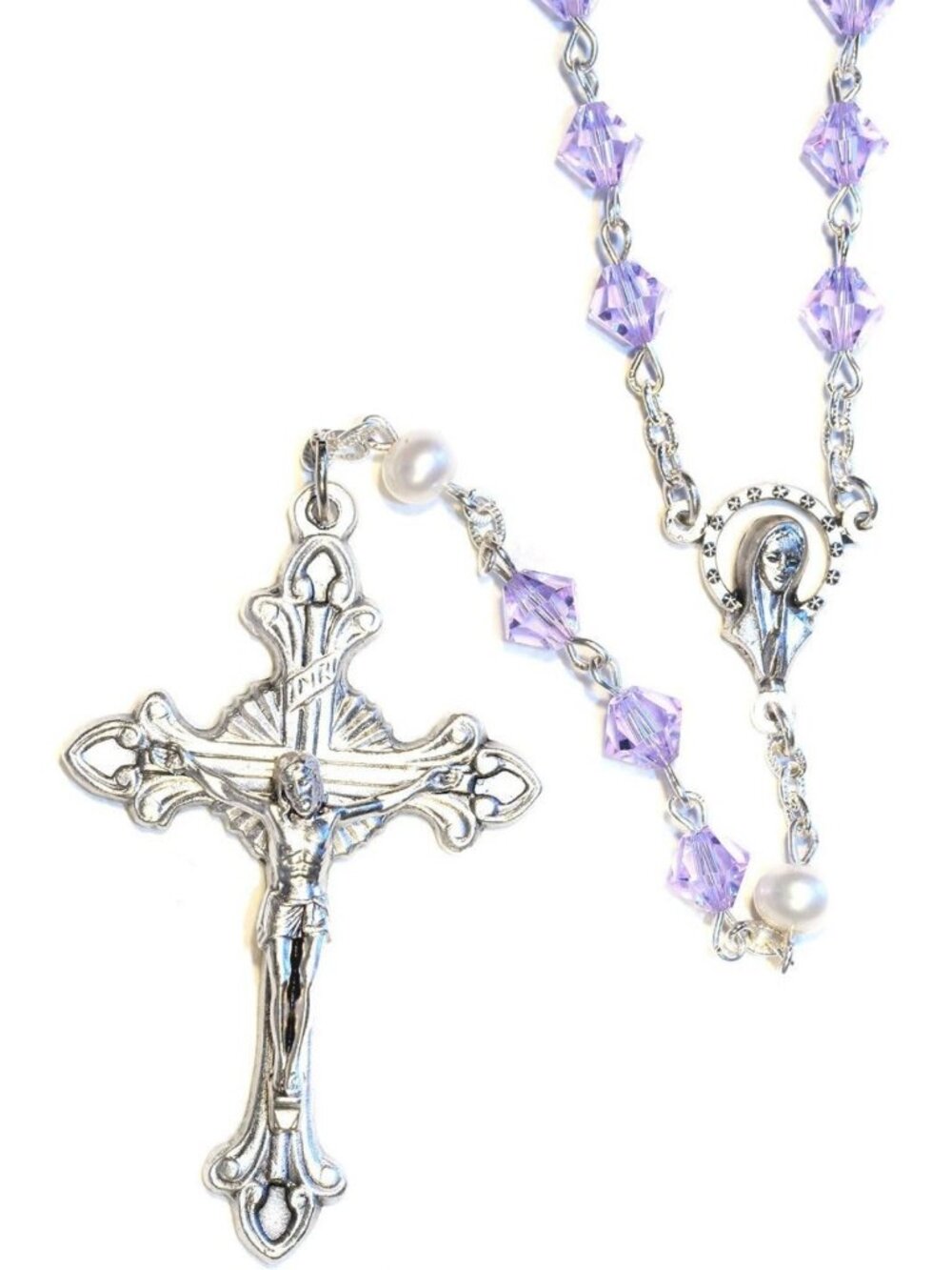 Elegant Swarovski Crystal Catholic Prayer Rosary - Glass, Silver & Gold Beads